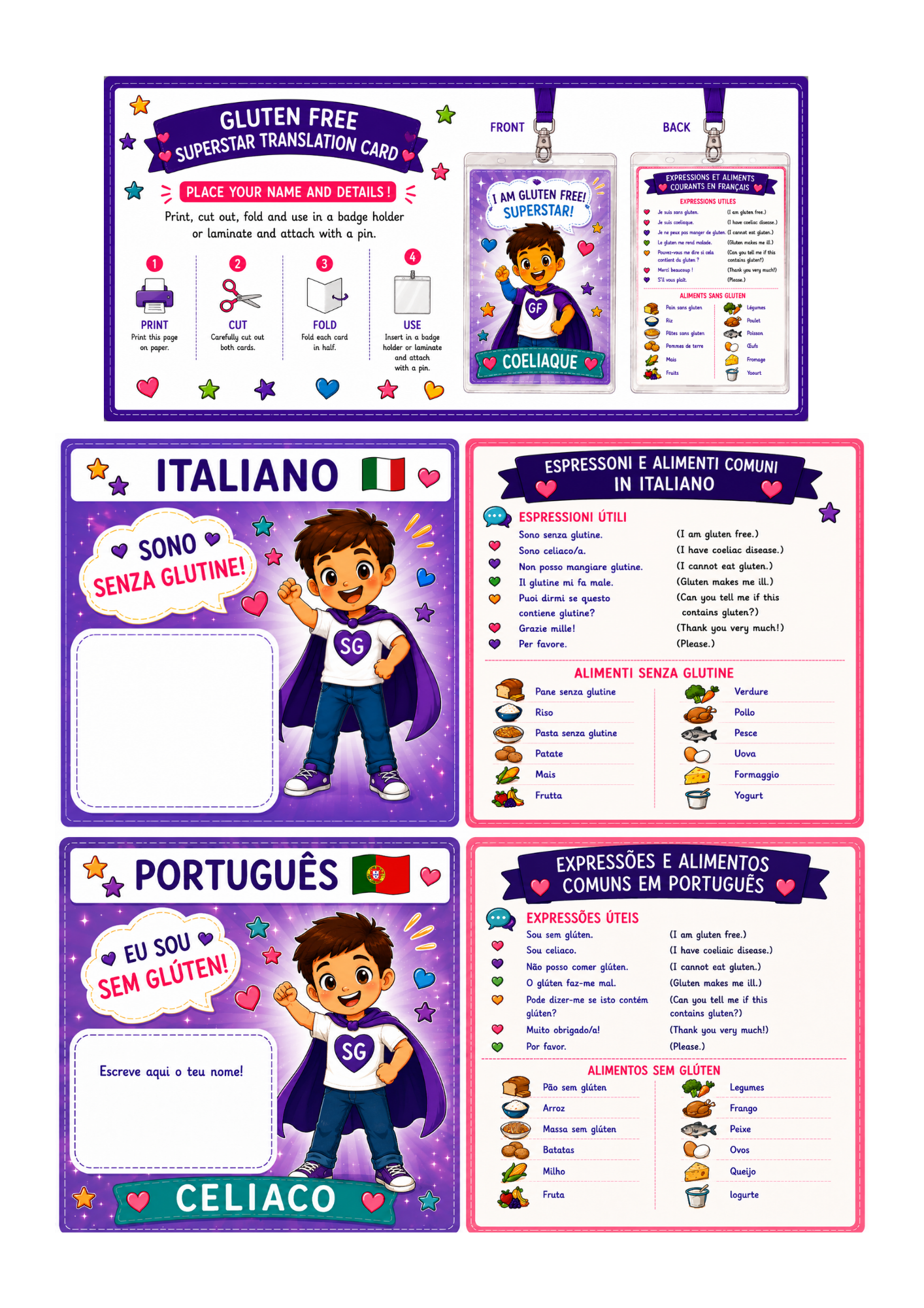 Boy Translation Card - Italian & Portuguese