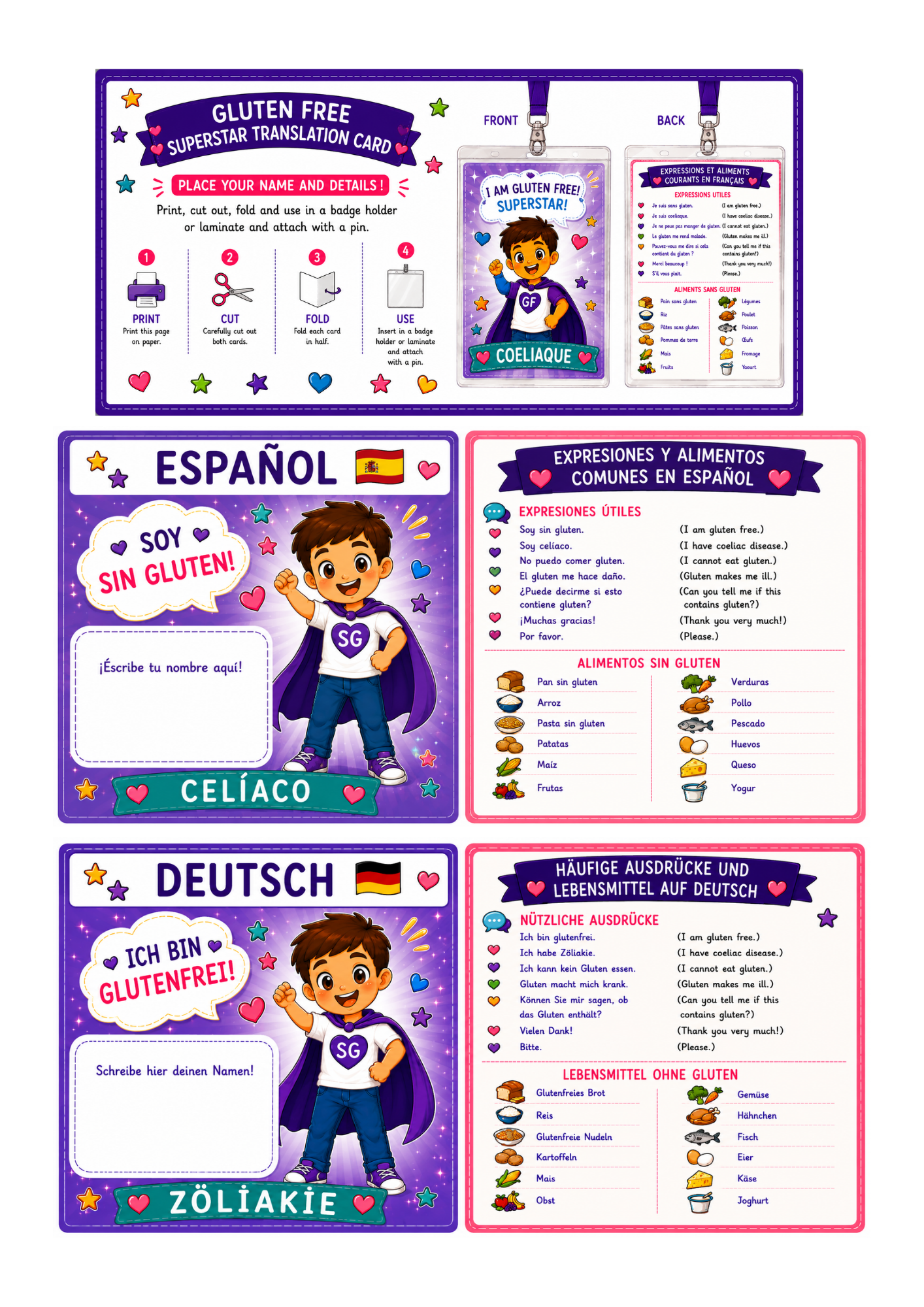 Boy Translation Card - Spanish & Dutch