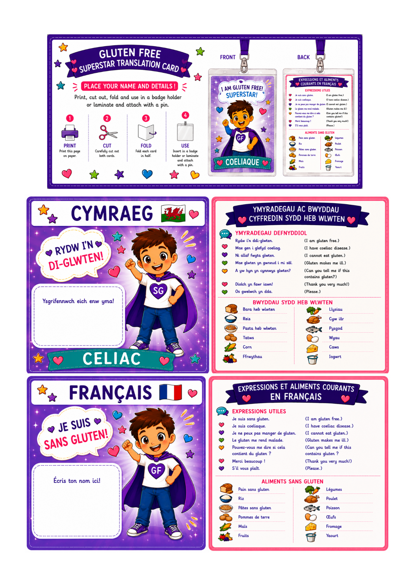 Boy Translation Card - Welsh & French