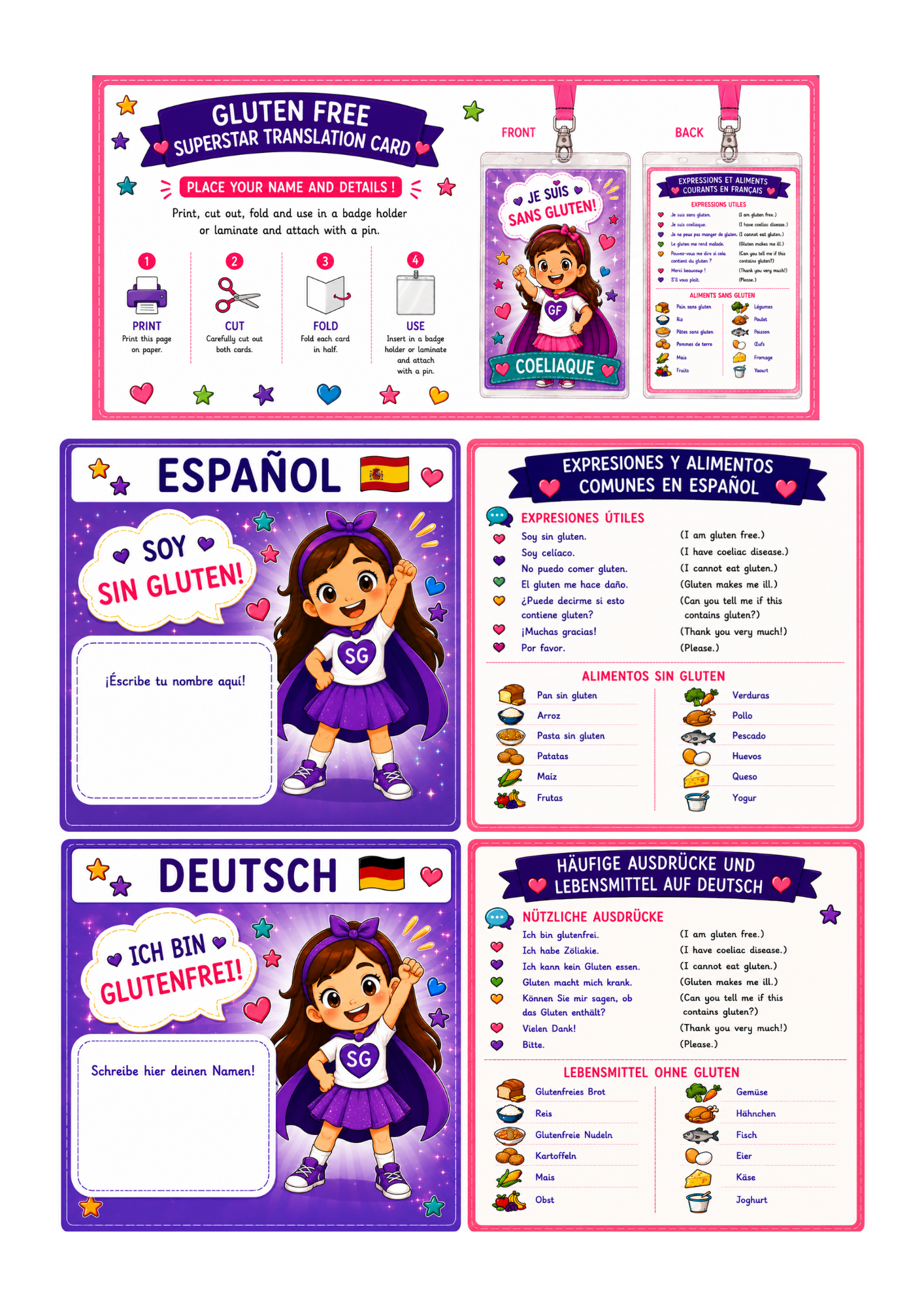 Girl Translation Card - Spanish & Dutch