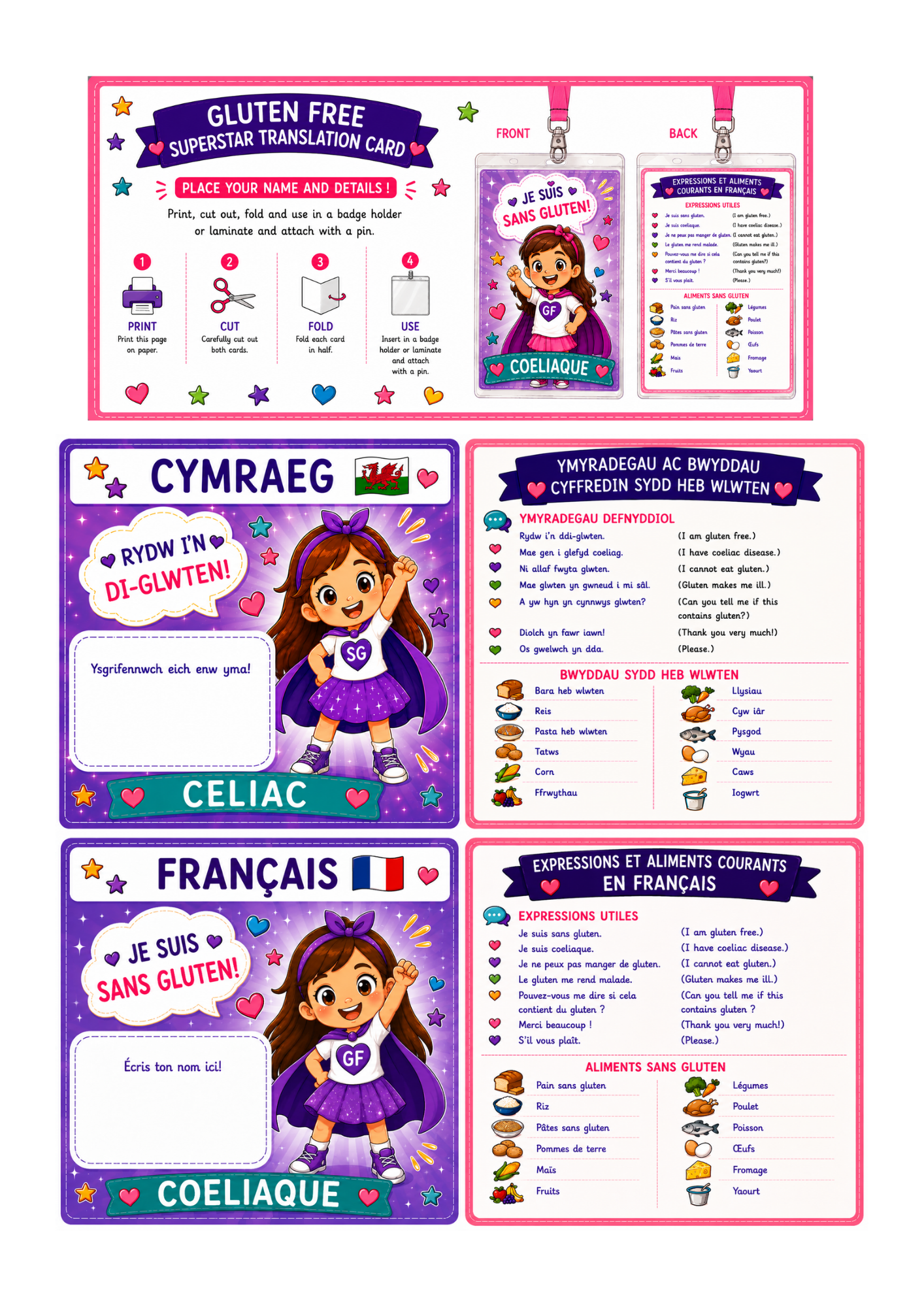 Girl Translation Card - Welsh & French