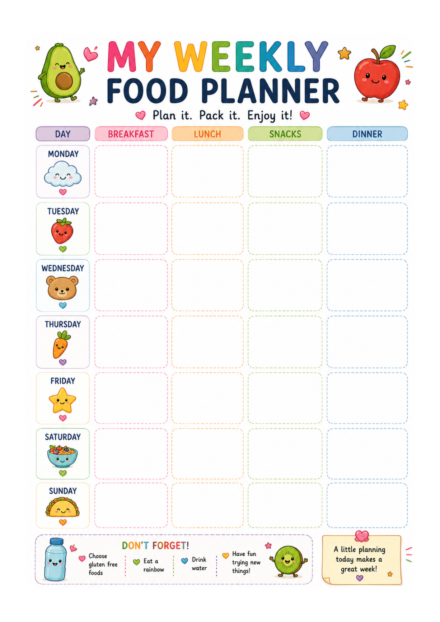 My Weekly Food Planner